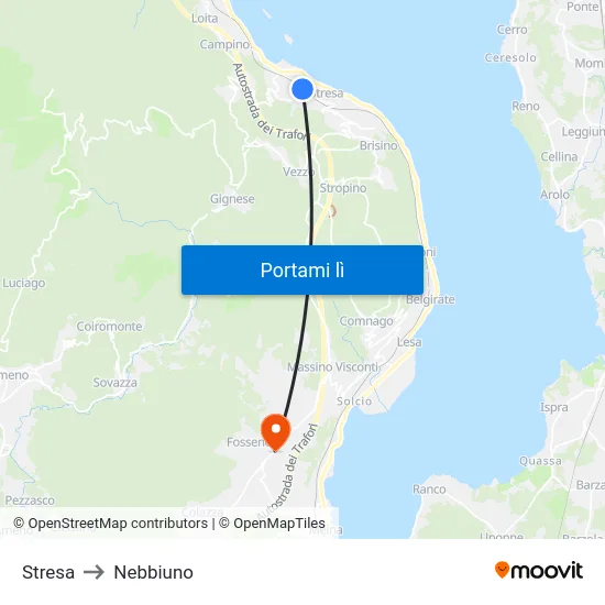 Stresa to Nebbiuno map