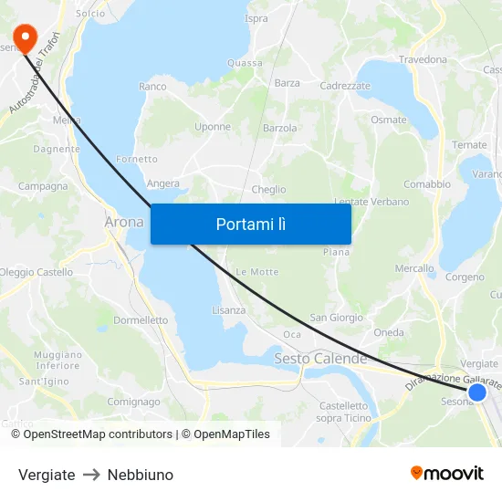 Vergiate to Nebbiuno map