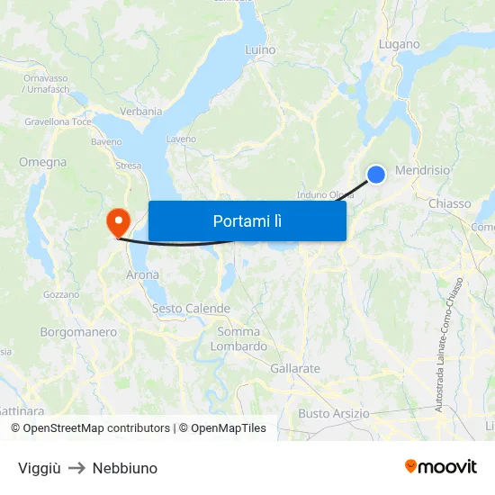Viggiù to Nebbiuno map