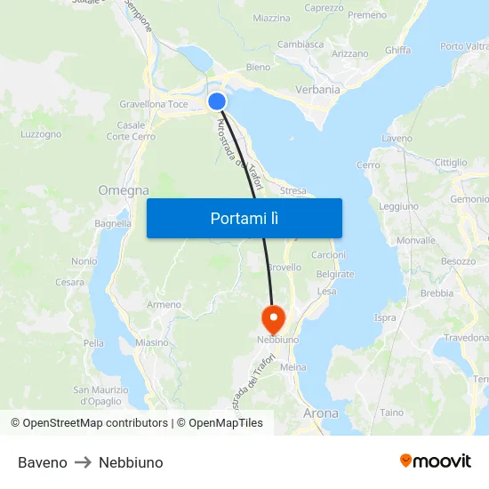 Baveno to Nebbiuno map