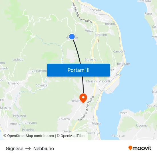 Gignese to Nebbiuno map