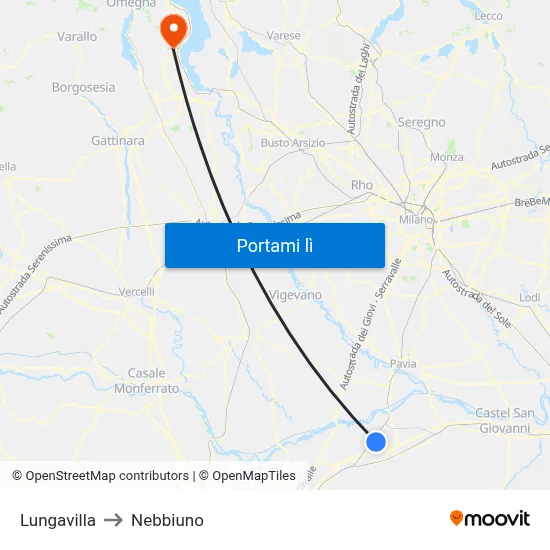 Lungavilla to Nebbiuno map