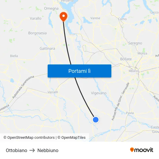 Ottobiano to Nebbiuno map