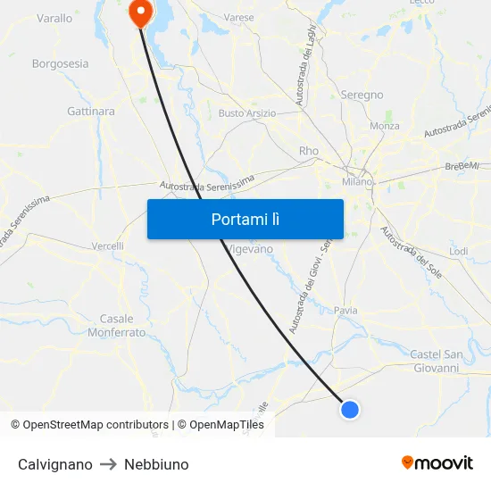 Calvignano to Nebbiuno map
