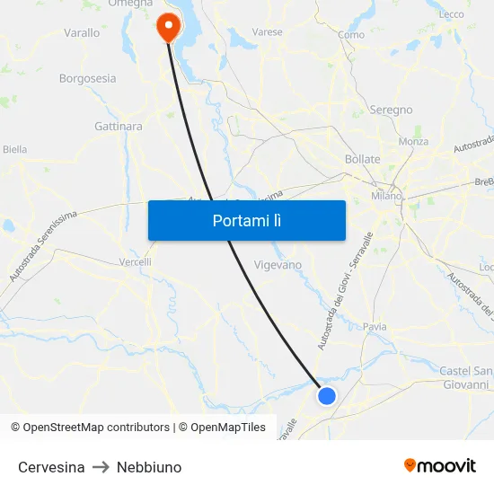 Cervesina to Nebbiuno map