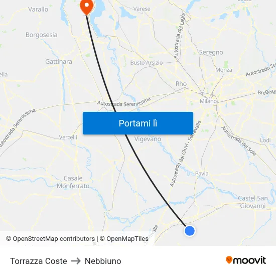 Torrazza Coste to Nebbiuno map