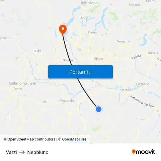 Varzi to Nebbiuno map