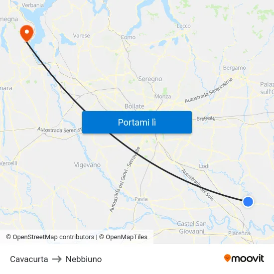 Cavacurta to Nebbiuno map