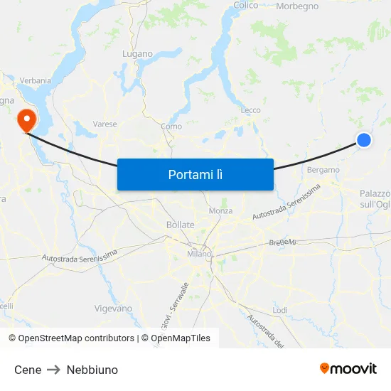 Cene to Nebbiuno map