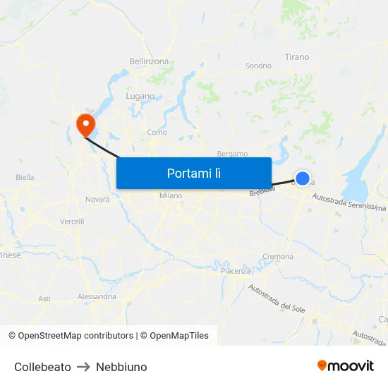 Collebeato to Nebbiuno map