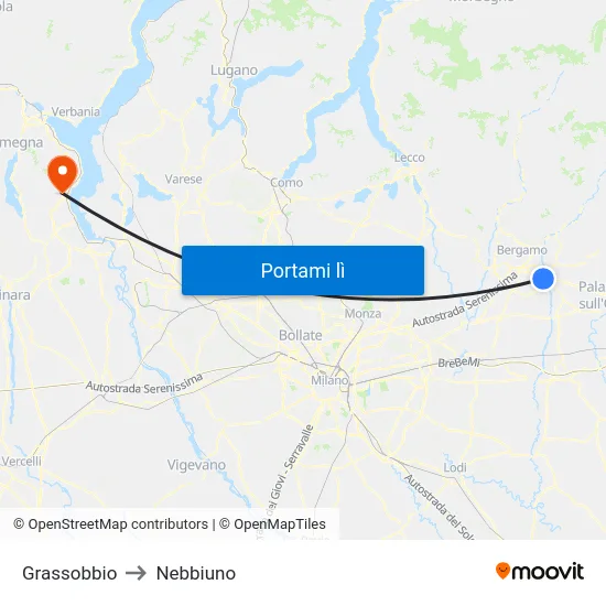 Grassobbio to Nebbiuno map