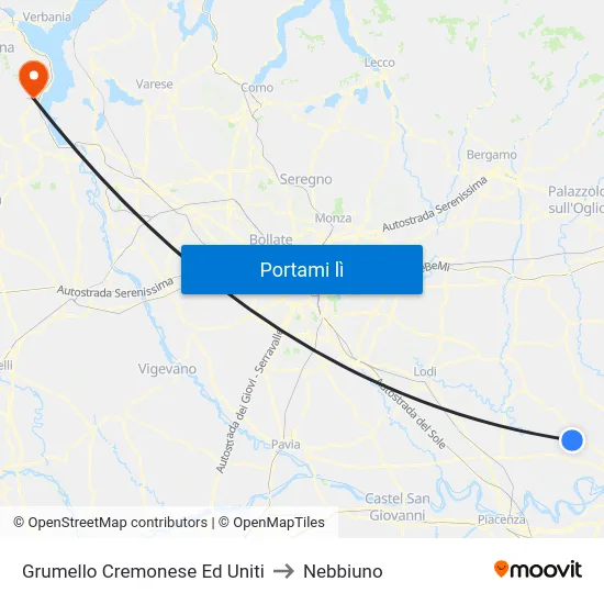 Grumello Cremonese Ed Uniti to Nebbiuno map