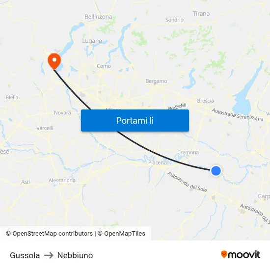 Gussola to Nebbiuno map