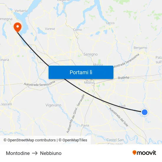 Montodine to Nebbiuno map