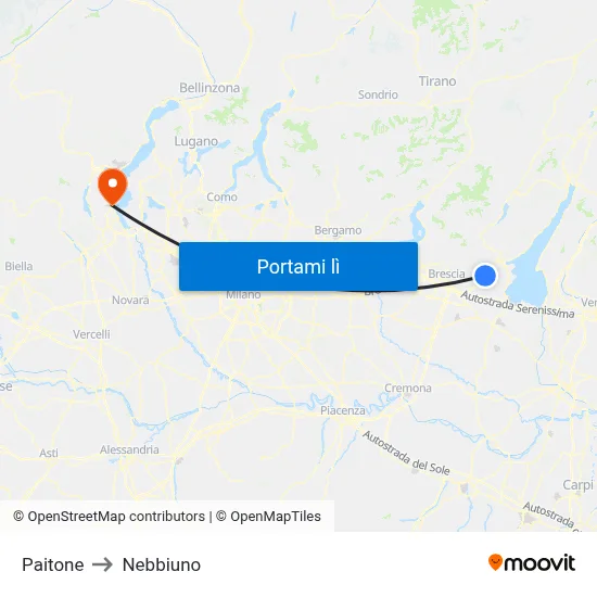 Paitone to Nebbiuno map