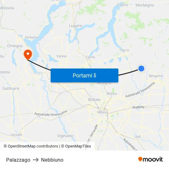 Palazzago to Nebbiuno map