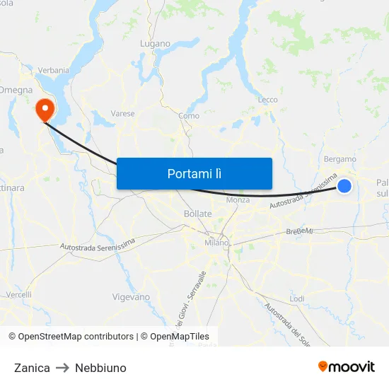 Zanica to Nebbiuno map