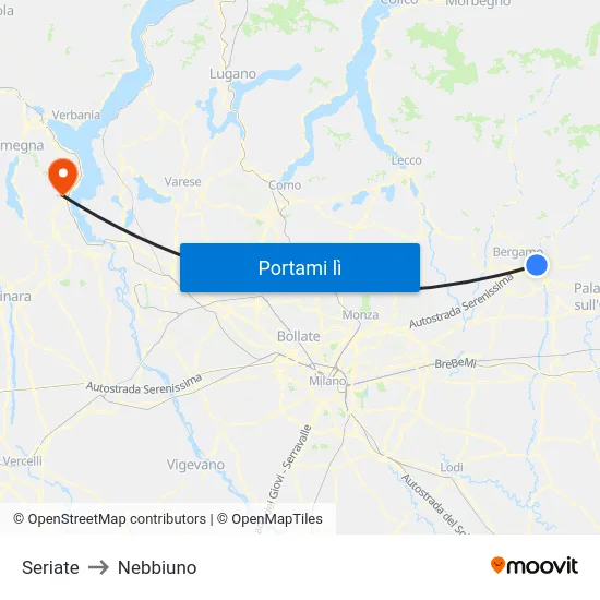 Seriate to Nebbiuno map