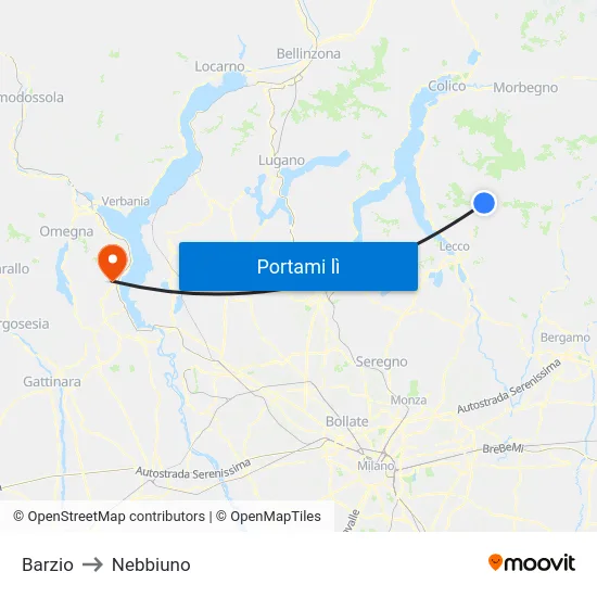 Barzio to Nebbiuno map