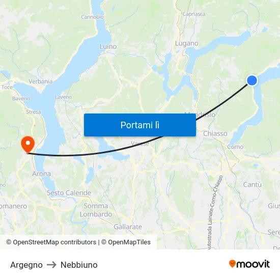 Argegno to Nebbiuno map