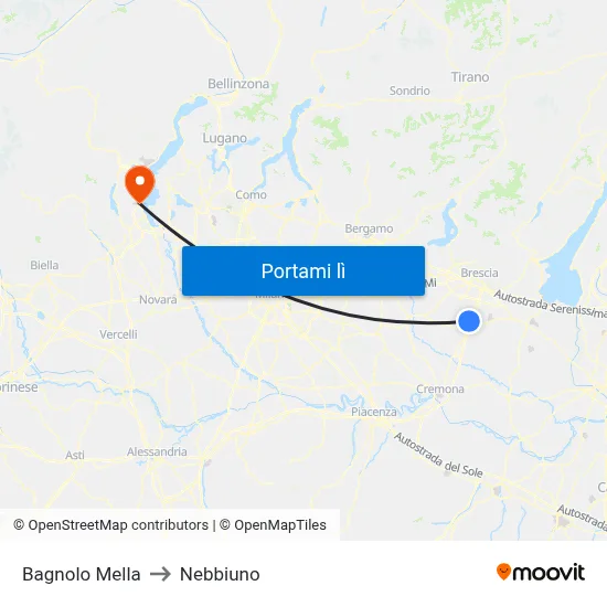 Bagnolo Mella to Nebbiuno map