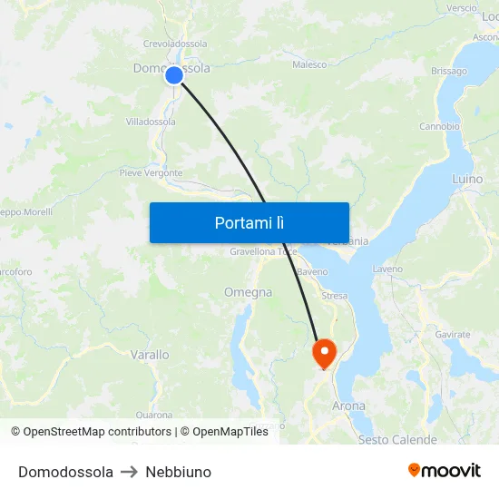 Domodossola to Nebbiuno map