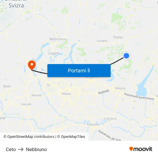 Ceto to Nebbiuno map
