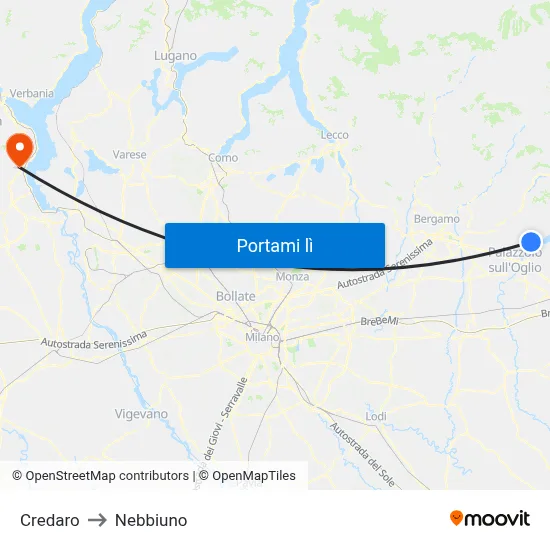 Credaro to Nebbiuno map