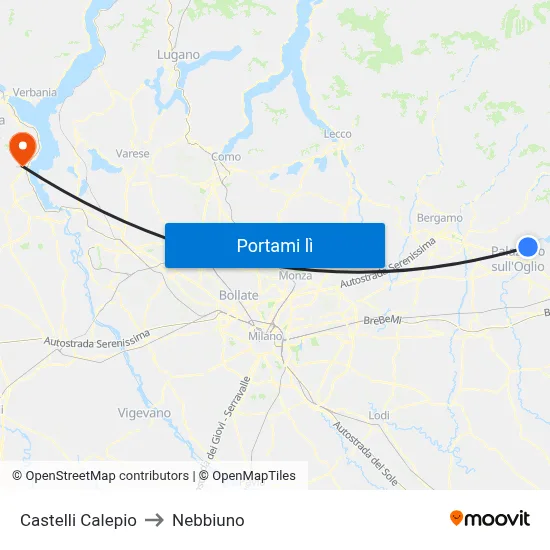 Castelli Calepio to Nebbiuno map