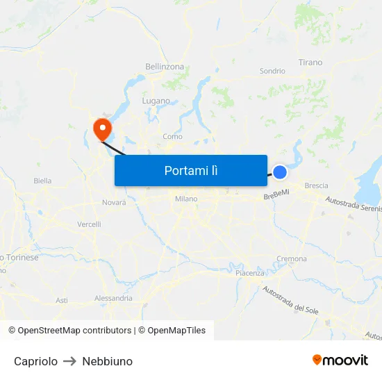 Capriolo to Nebbiuno map