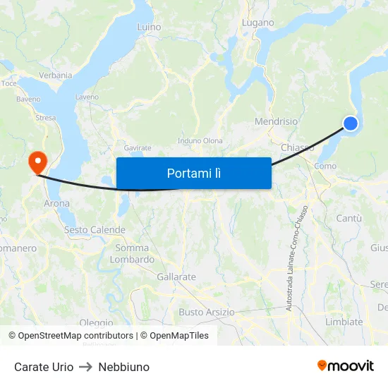 Carate Urio to Nebbiuno map