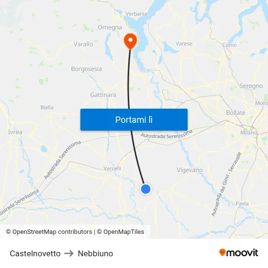 Castelnovetto to Nebbiuno map