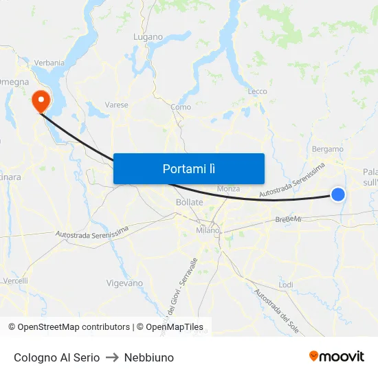 Cologno Al Serio to Nebbiuno map