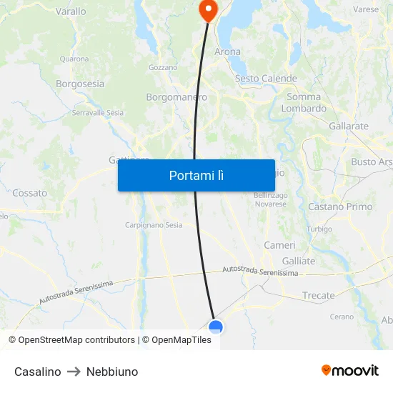 Casalino to Nebbiuno map