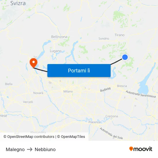 Malegno to Nebbiuno map