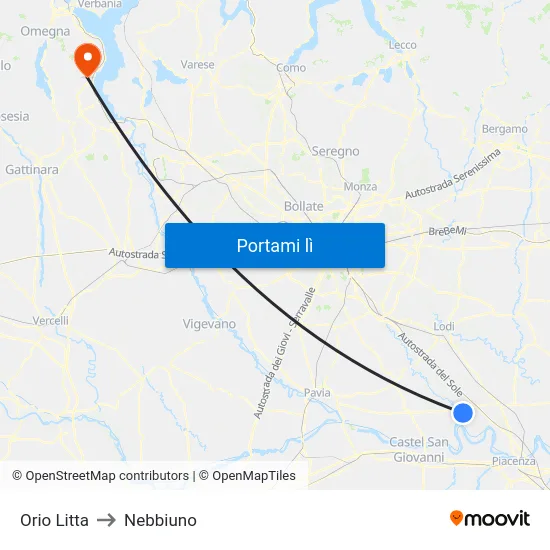 Orio Litta to Nebbiuno map