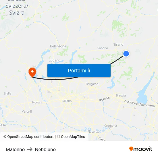 Malonno to Nebbiuno map