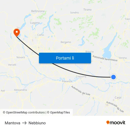 Mantova to Nebbiuno map