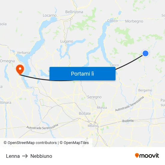 Lenna to Nebbiuno map