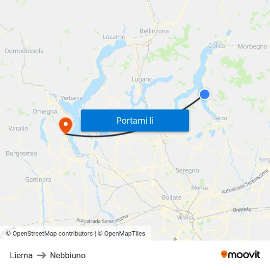 Lierna to Nebbiuno map