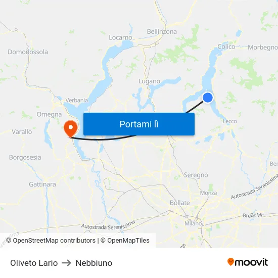 Oliveto Lario to Nebbiuno map