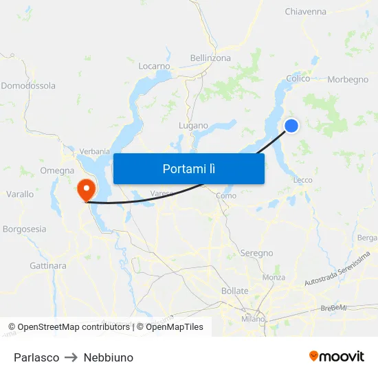 Parlasco to Nebbiuno map