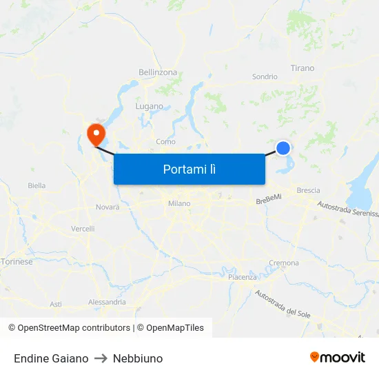 Endine Gaiano to Nebbiuno map