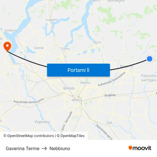 Gaverina Terme to Nebbiuno map