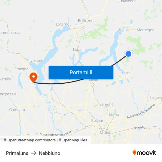 Primaluna to Nebbiuno map