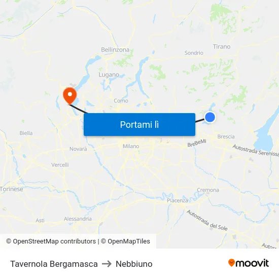 Tavernola Bergamasca to Nebbiuno map