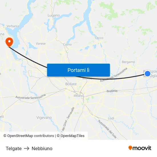 Telgate to Nebbiuno map
