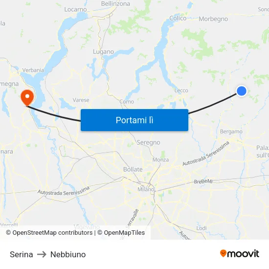 Serina to Nebbiuno map