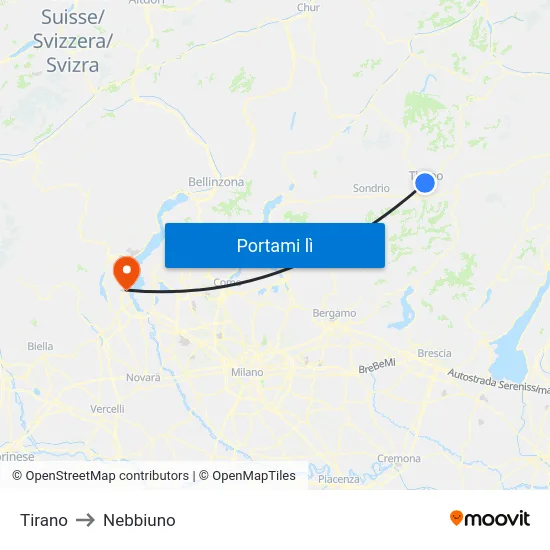 Tirano to Nebbiuno map
