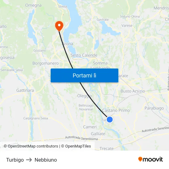 Turbigo to Nebbiuno map